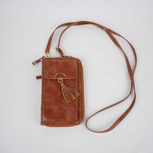 HUMERPAUL Purse Brown tan leather crossbody purse shoulder handbag 7.5 in